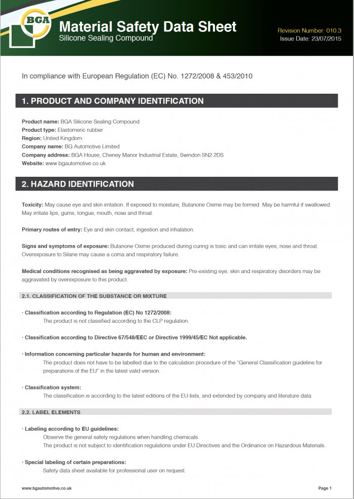 Safety Data Sheets BGA